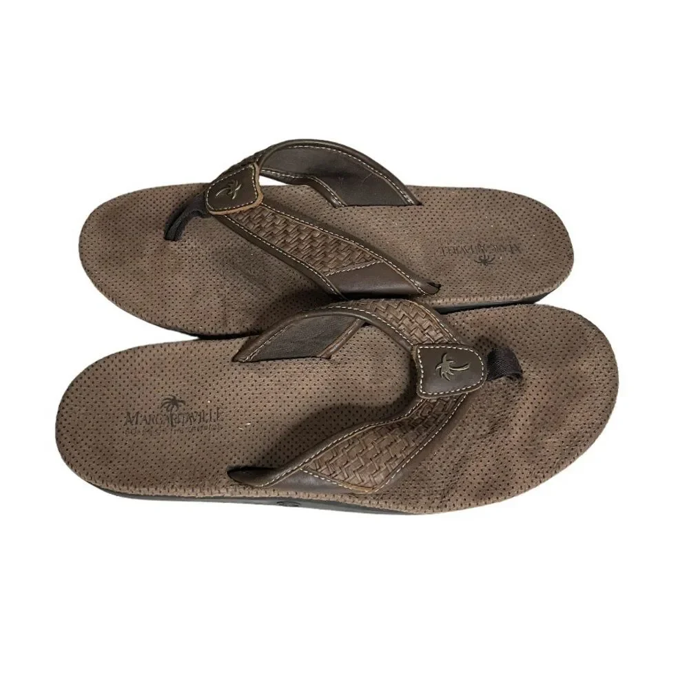 MARGARITAVILLE Flip Flops Thong Sandals Brown Palm Tree Print Sole Mens Size 10